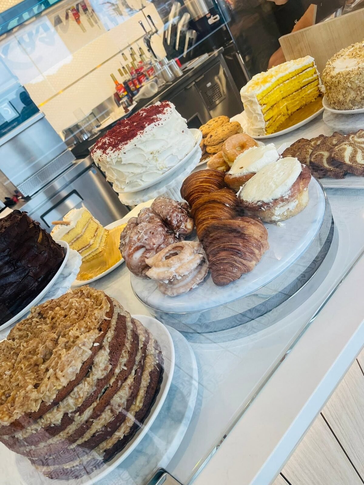 Rosine's bakery case full of cakes and pastries