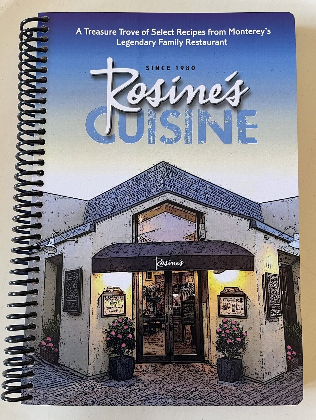 Rosine's storefront at twilight on Alvarado Street
